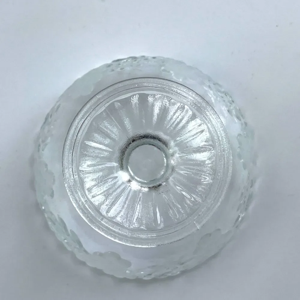 Vintage Dessert Footed Pressed Glass Bowls • Raised Frosted Daisy Pattern • (2)